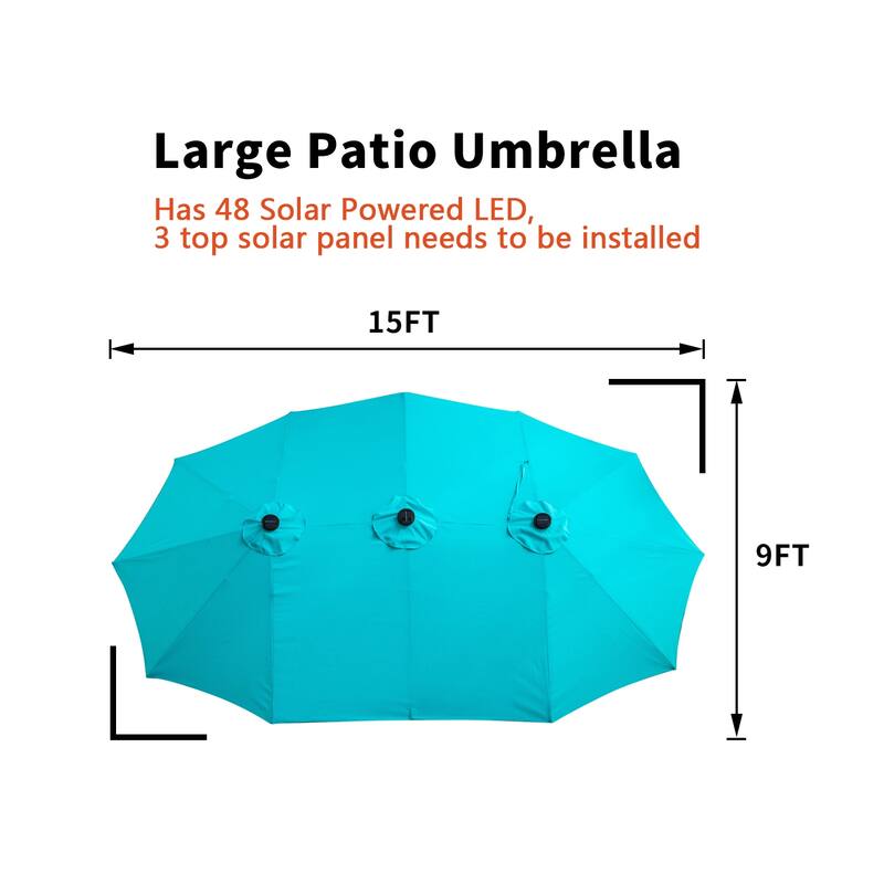 Ainfox 15-foot Double-sided Solar LED Lighted Patio Umbrella