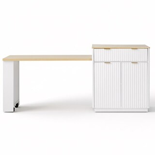 82.6" Fluted Kitchen Island with Extendable Dining Table for 4-6 ...