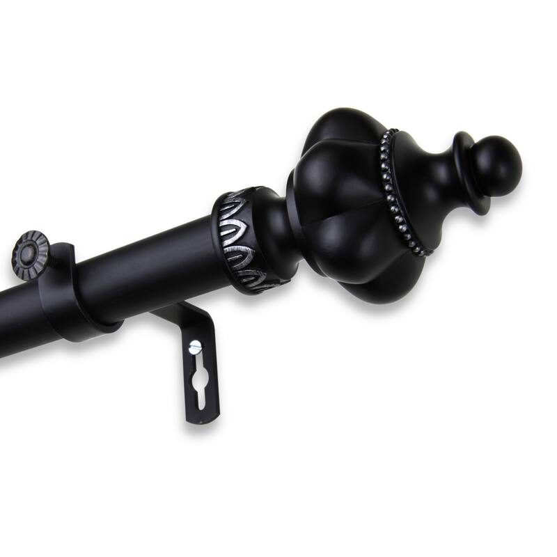 Classic Charm Single Curtain Rod - Adjustable Length 160-240 Inch - Black Drapery Rod Set - M