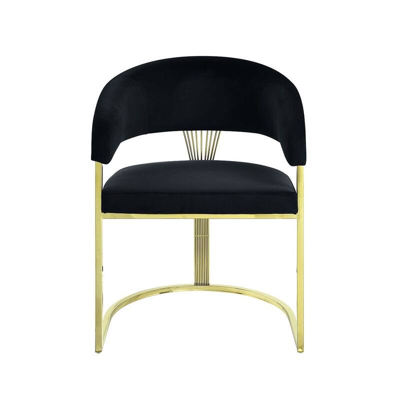 Velvet Upholstered Dining Side Chair in Black and Mirrored Gold - Single - Black/Mirrored Gold - Dining Height