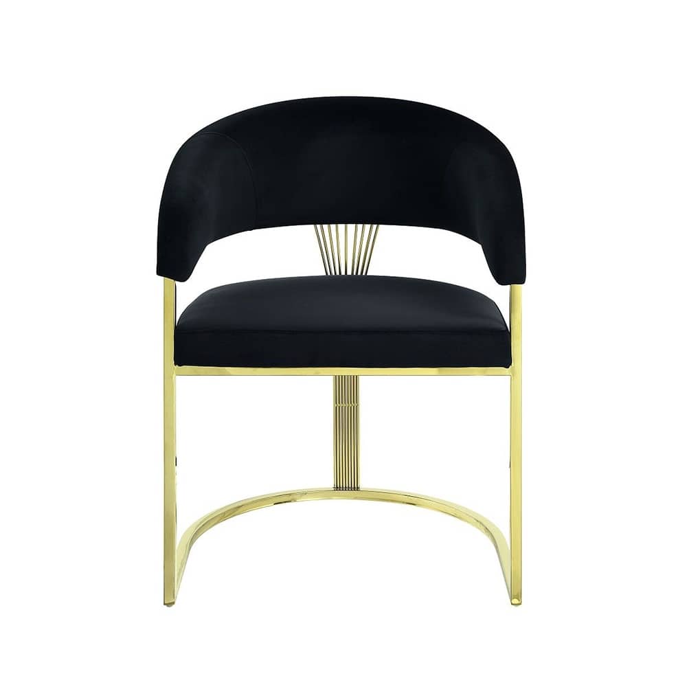 Velvet Upholstered Dining Side Chair in Black and Mirrored Gold
