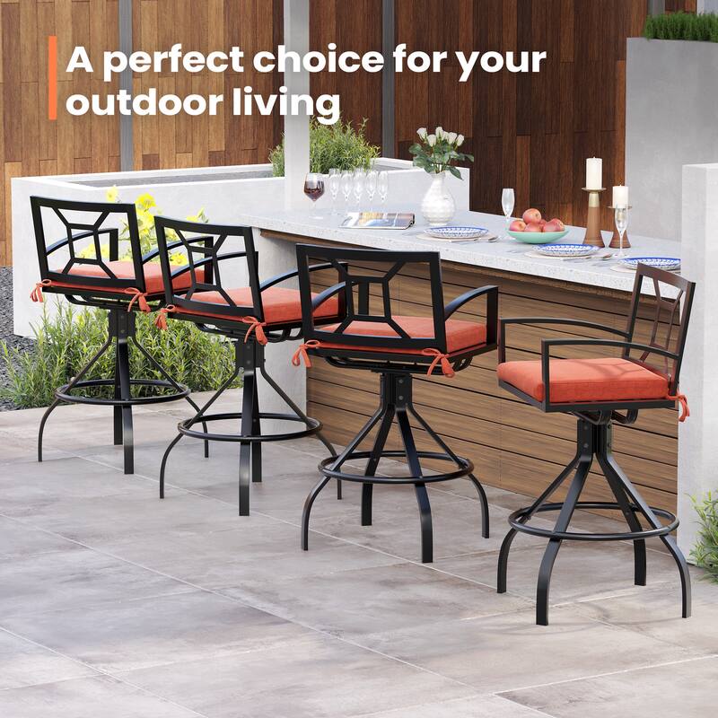 Outdoor Indoor Patio Aluminum Armrest Swivel Bar Stools with Sunbrella Fabric Cushion