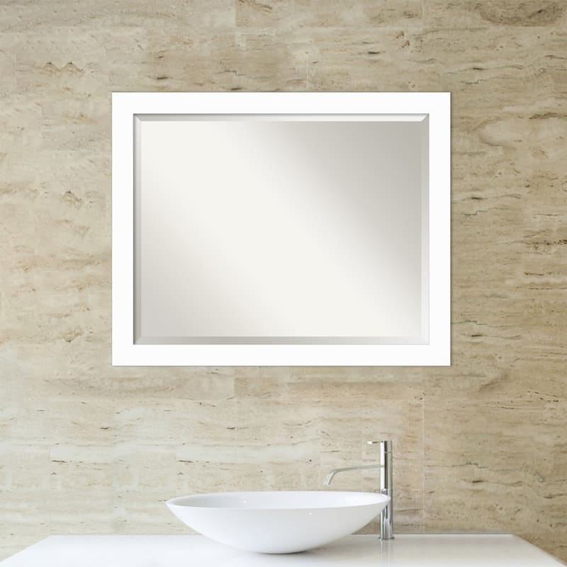 Basic Narrow Beveled Wood Framed Bathroom Vanity Wall Mirror