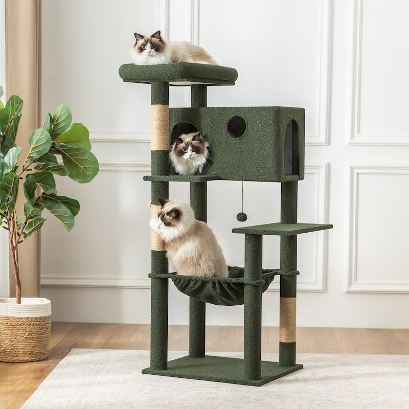 Adeco 52-Inch Cat Tree with Hammock and Condo - Green