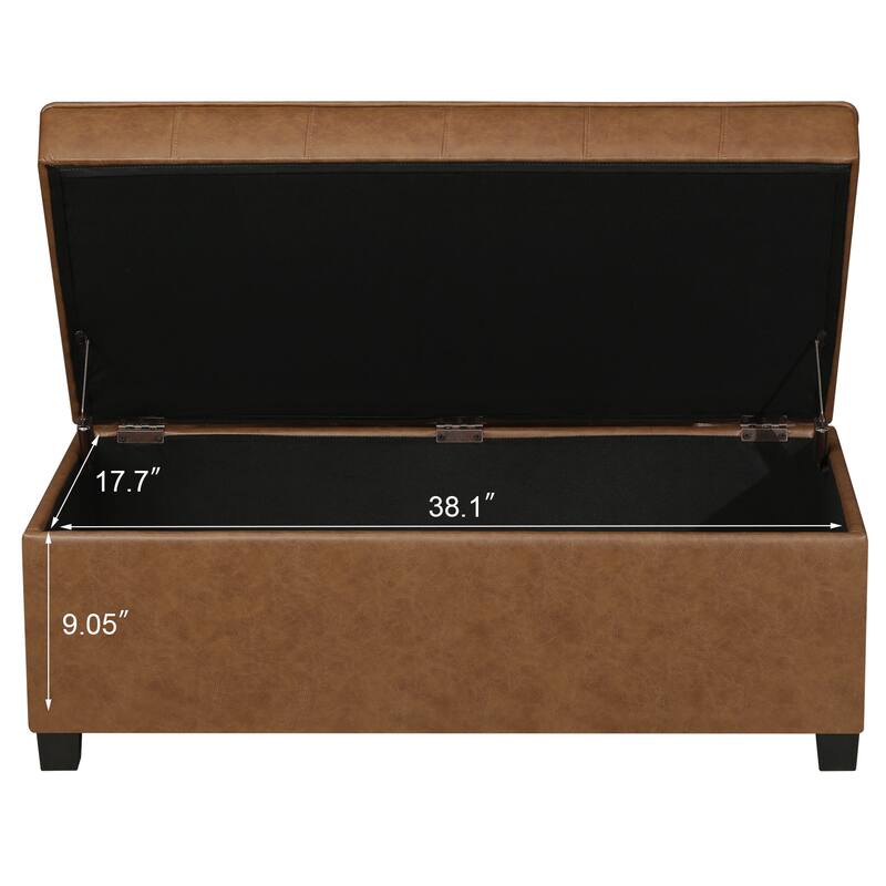 Adeco 40" Faux Leather Storage Ottoman Bench with Tufted Button - 40"X18.8"X16.5"