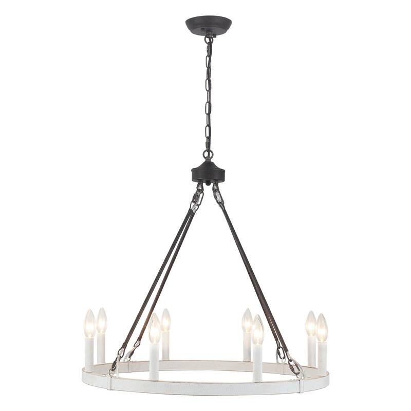 8-Light Candlestick Wagon Wheel Chandelier Linear Chandelier Lighting for Kitchen Island - Black and White