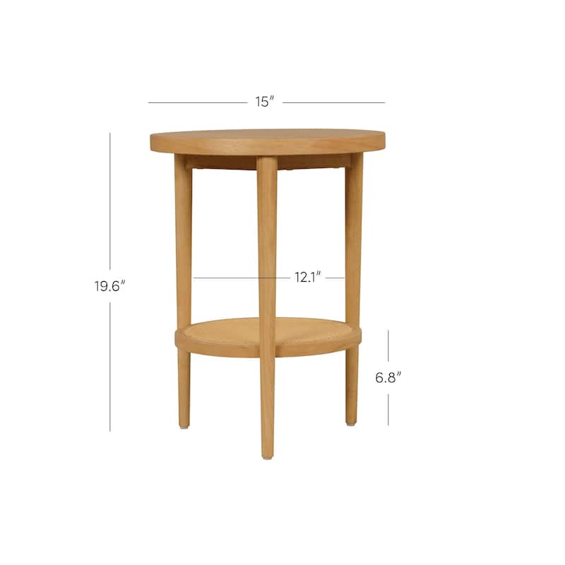 Nathan James Sonia Bohemian 2-Tier Round End Table in Light Wood With Rattan Storage Shelf