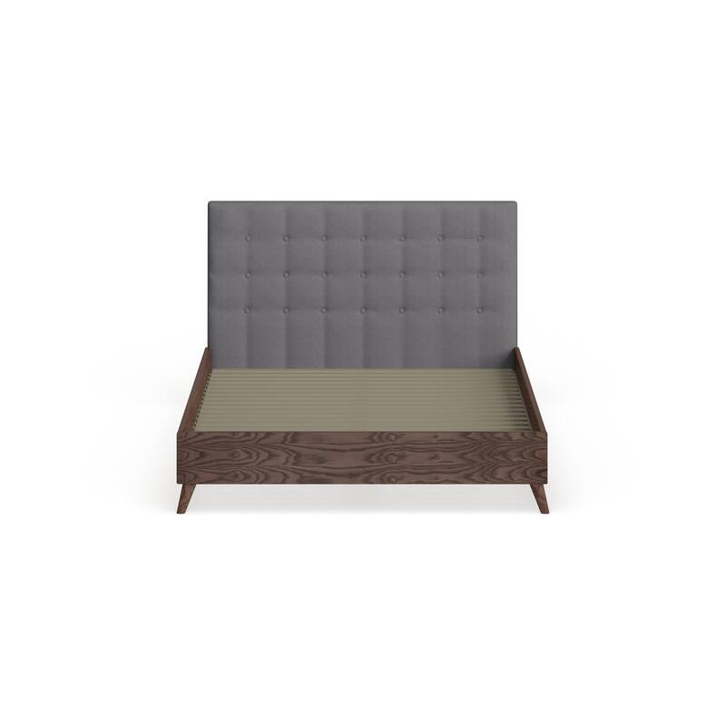 Carson Carrington Harjavalta Mid-century Grey Upholstered Walnut Wood Platform Bed