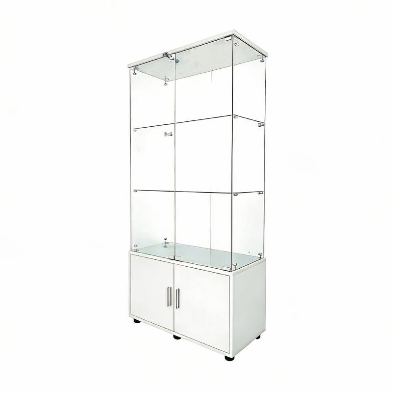 Double-door four-layer cabinet-style storage cabinet,display cabinet,wine cabinet,with remote-controlled lights,adjustable feet
