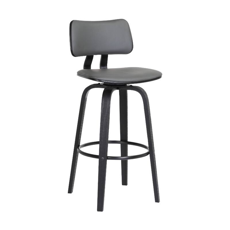 Faux Leather Armless Counter Height Bar Chair with Wood Frame, Swivel and Footrest - Gray And Black  26"