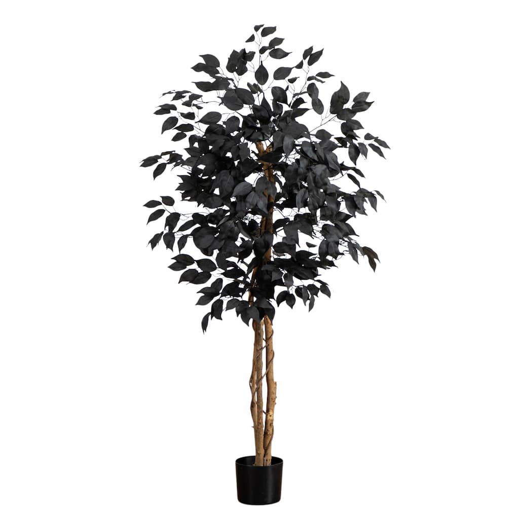 4-ft Artificial Halloween Black Ficus Tree with Natural Trunk