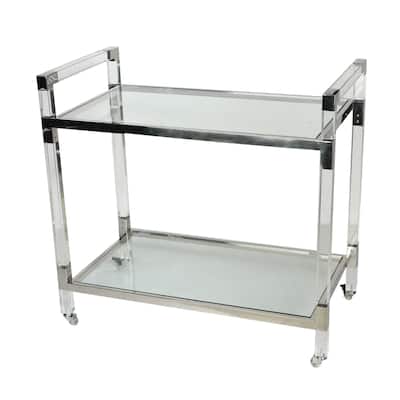 36 Inch 2 Tier Bar Cart, Acrylic and Steel Frame, Glass and Chrome Finish