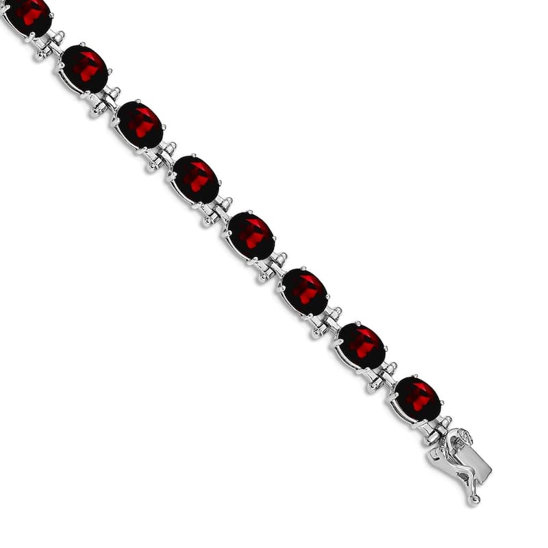 Curata 14k Yellow or White Gold 7" 7x5mm Oval Genuine Gemstones Classic Bracelet - Garnet - White - Garnet