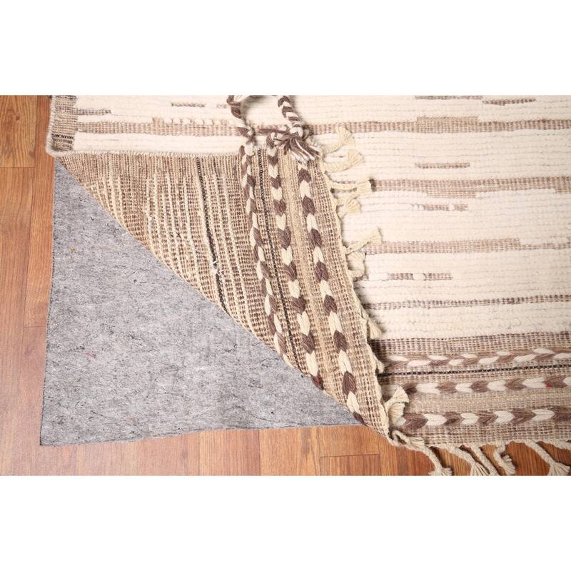 All-Over Striped Moroccan Large Area Rug Hand-Knotted Wool Carpet - 12'8"x 20'3"