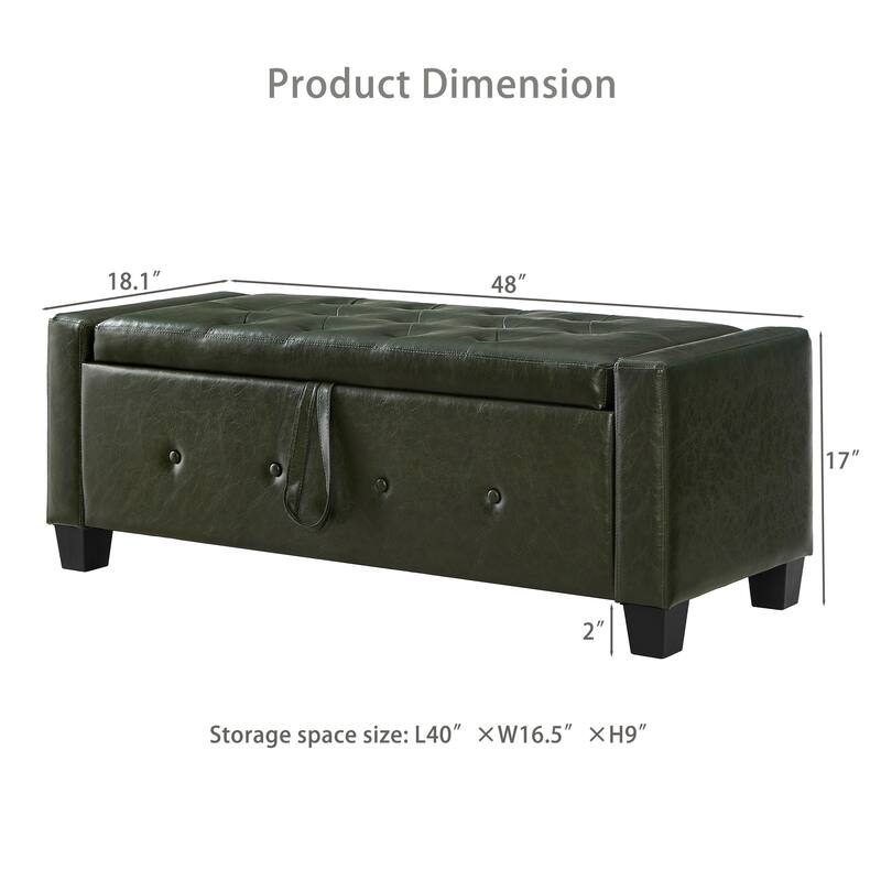 Tufted Faux Leather Storage Ottoman Bench for Bedroom, Living Room & Hallway, 48" Multifunctional Upholstered End of Bed Bench