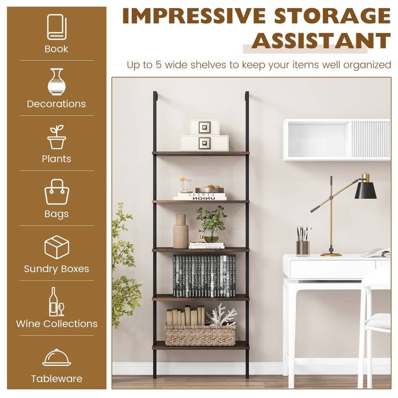 Costway 5 Tier Ladder Shelf 71'' Height Wall-Mounted Bookshelf Display - See Details