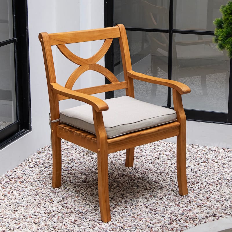 Cambridge Casual Lowell Outdoor Teak Wood Dining Chair with Cushion - Natural Teak/Beige