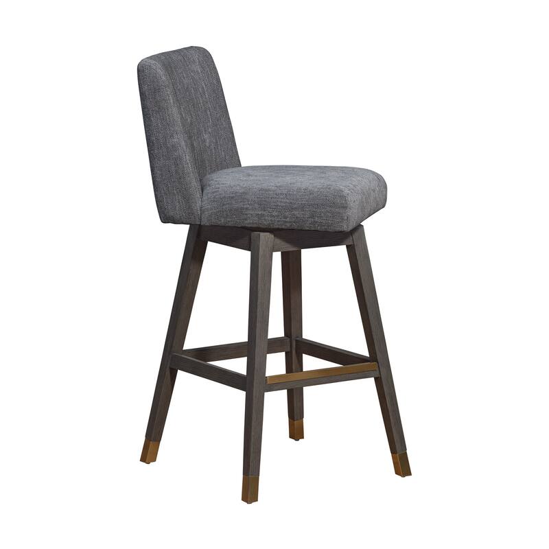 HomeRoots 30" Gray and Brown Solid Wood Swivel Bar Chair