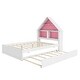 preview thumbnail 8 of 7, White+Pink Full Size House Bed with Bookcase Headboard and LED Light for Kids