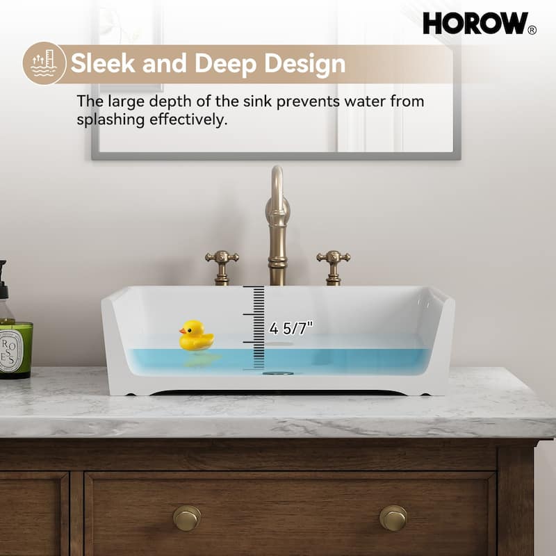 HOROW 19 inch Rectangular White Bathroom Ceramic Vessel Sink Art Basin