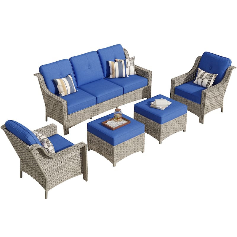 HOOOWOOO 5-piece Wicker High Back Outdoor Furniture Conversation Set