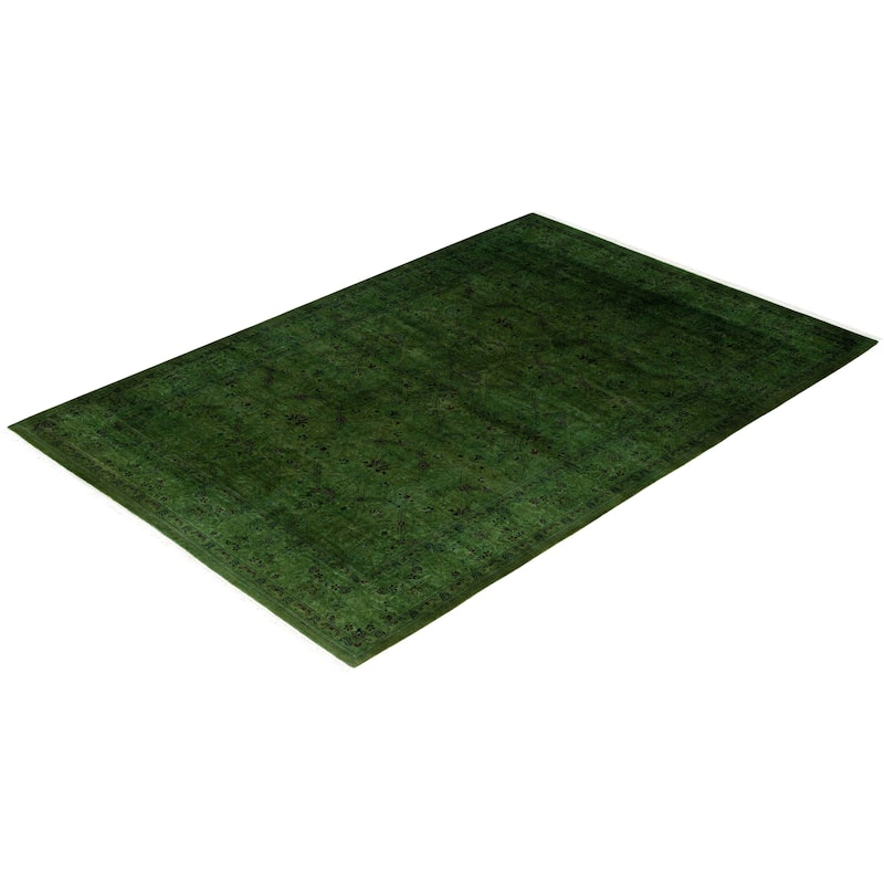 Overdyed One-of-a-Kind Hand-Knotted Area Rug - Green - 6' 2" x 9' 1"