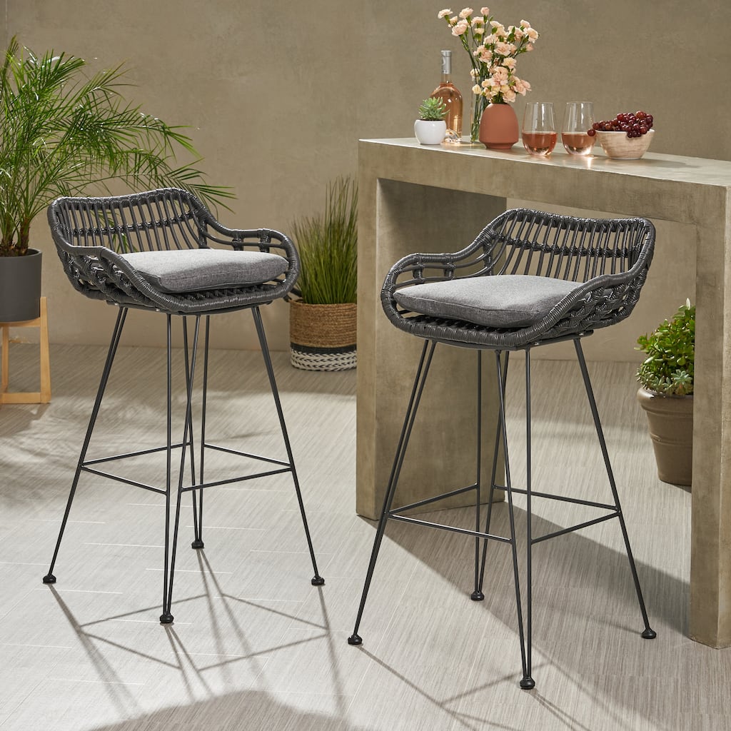 Dale Outdoor Wicker Barstools, (Set of 2) by Christopher Knight Home