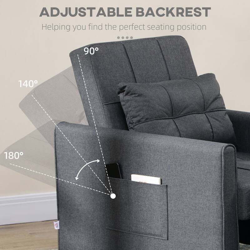 Dark Grey Modern 27.3" 3 in 1 Polyester Single Convertible Sofa Bed with Adjustable Back and Pillow for Living Room