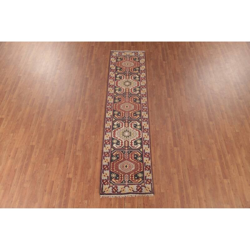 Kazak Runner Rug Handmade Oriental Grey Wool Carpet - 2'5"x 9'10"