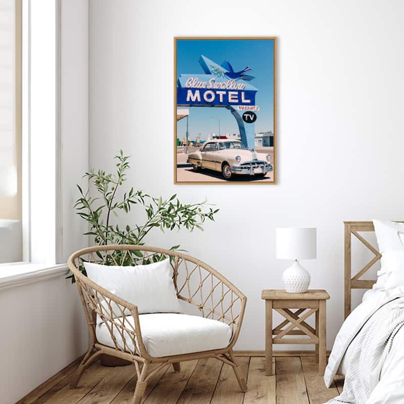Blue Swallow Motel by Bethany Young Framed Canvas Wall Art Print - Sylvie Natural
