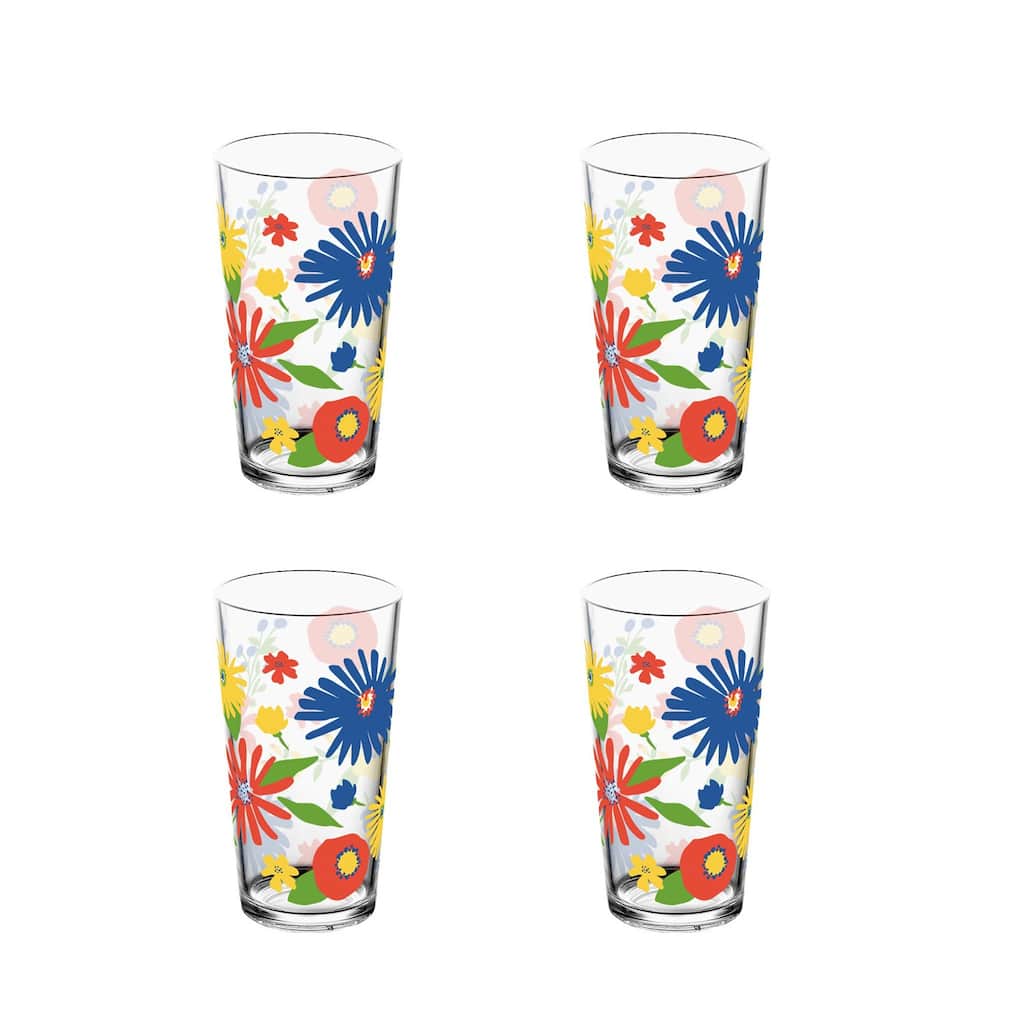 Abode Homewares Midsummer Acrylic Floral Drinking Glass - Blue - Set of 4