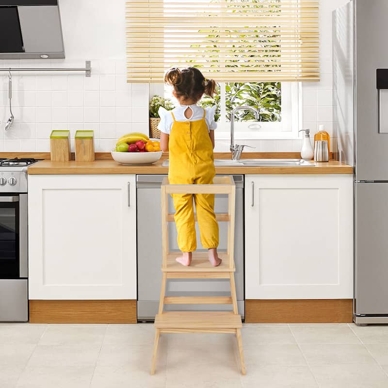 2-in-1 Multifunctional Toddler Step Stool with Safety Rail - 18"L x 18"W x 35.5"H
