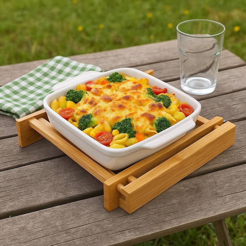 Creative Home Grand Buffet Stoneware Square Baking Dish with Bamboo Cradle