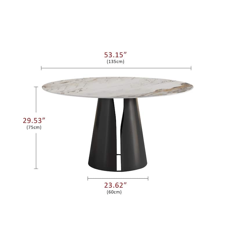 Modern Stone Table Top Carbon Steel Black Pedestal Base Dining Table