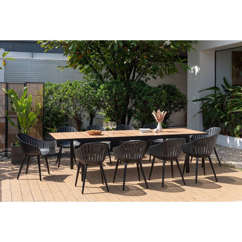 Amazonia Petherson Aluminum Outdoor Patio Dining Set - Black Chairs - 11pc - Arm Chairs