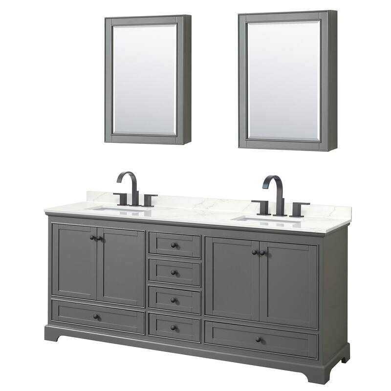 Wyndham Collection WCS202080D-QTZ-US3MED Deborah 80" Free Standing - Dark Gray / Giotto Quartz Top / Matte Black