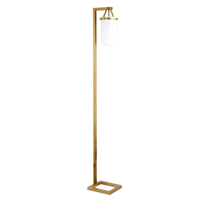 Modern 68" Arched Floor Lamp with Brass Base and Glass Shade - White