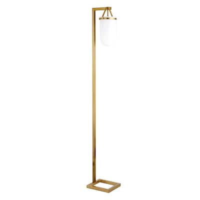 Modern 68" Arched Floor Lamp with Brass Base and Glass Shade