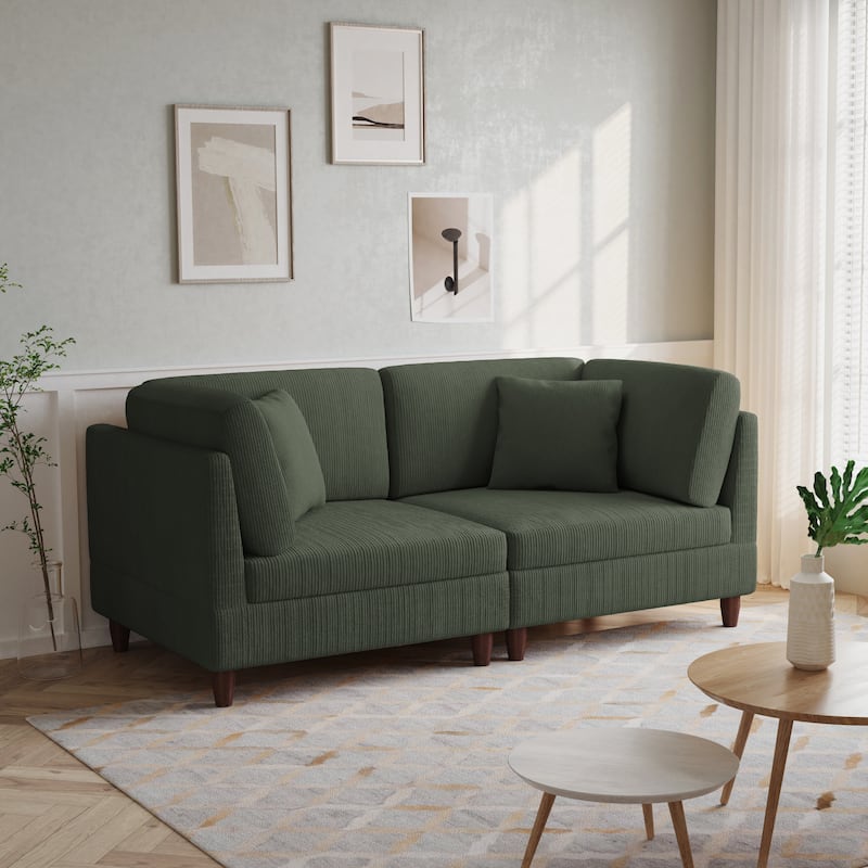 Corduroy Modular Sectional Sofa Set With Pillows - Green-2 Piece