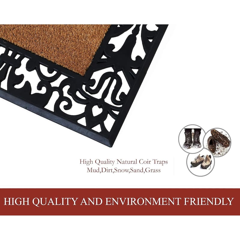A1HC Rubber and Coir Paisley Border Heavy Duty Non-Slip Durable Double Door Monogrammed Doormat 30"X60", Black