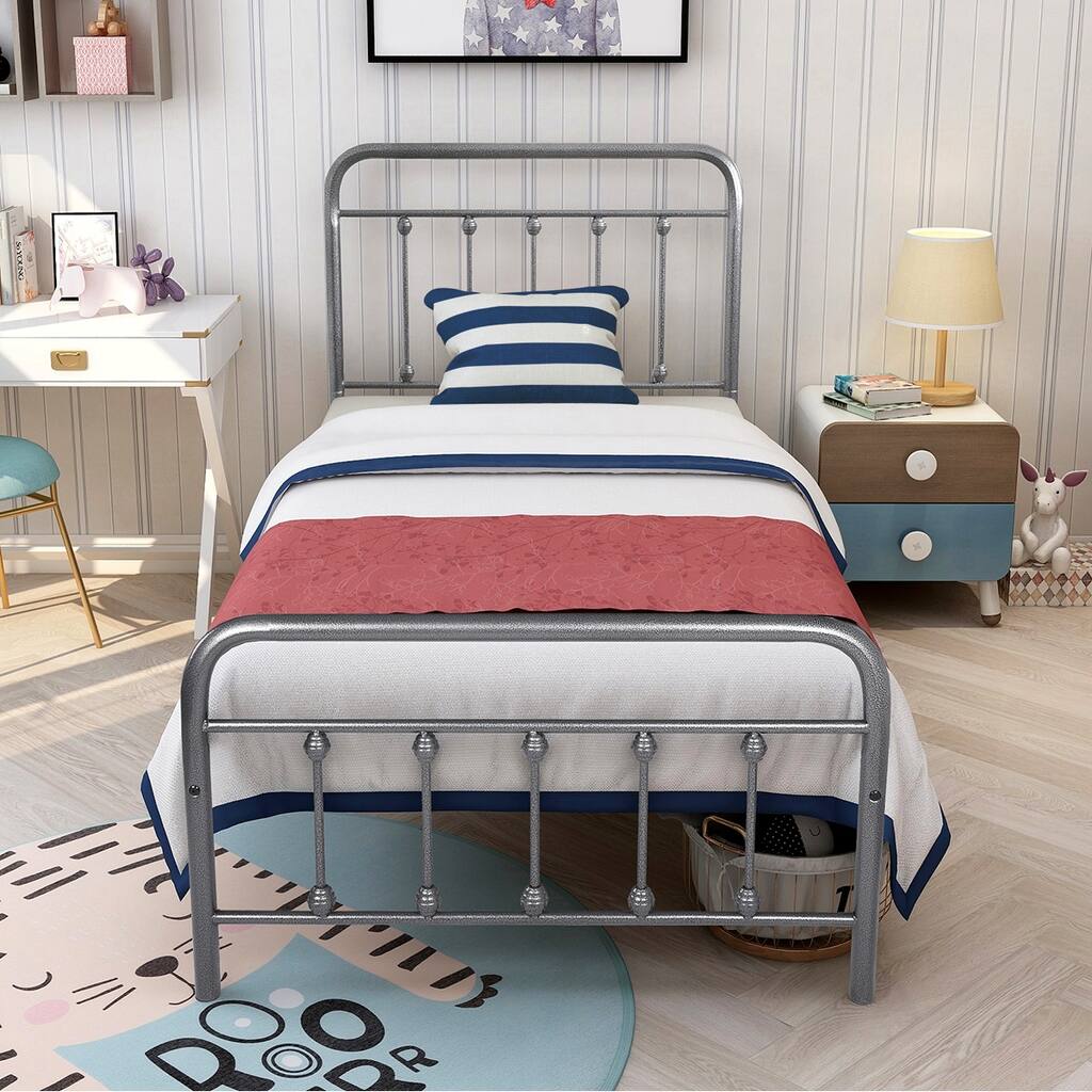Antique Industrial Bed Frame Chrome Iron Bed Charcoal Gray