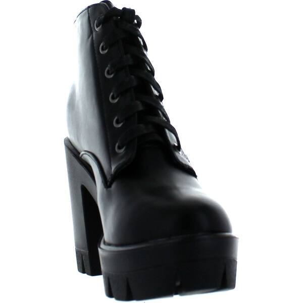 Liliana Women Peep Toe Fitted Chunky Platform Lug Sole Booties Liliana Women Peep Toe Fitted Chunky Platform Lug Sole Booties