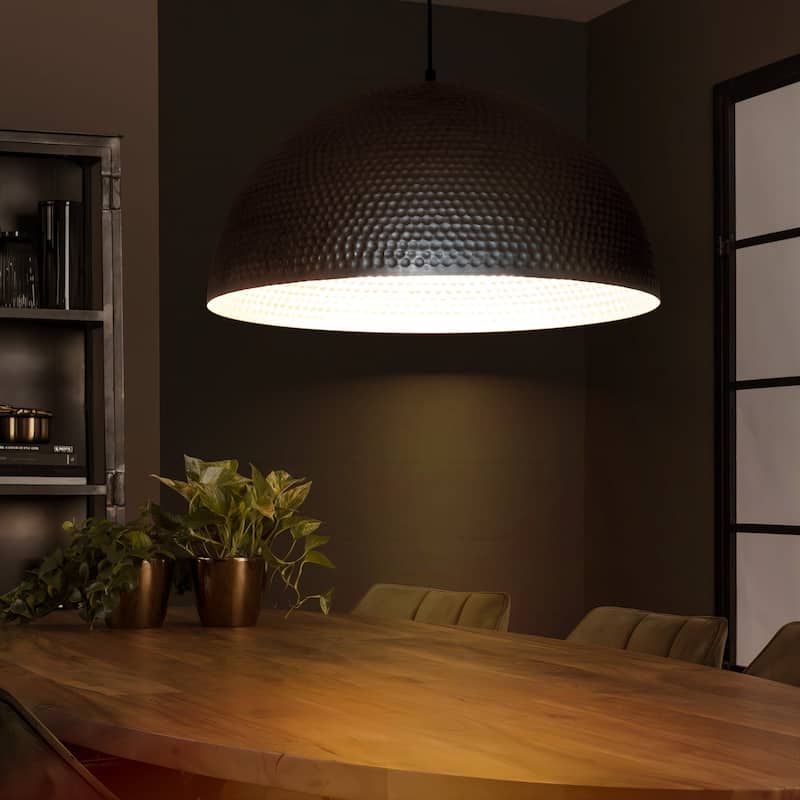 Rennnsan 1-Light Vintage Industrial Antique Silver Pot Lid Hammered Dome Pendant Light for Kitchen Islands