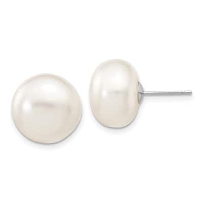 Curata 10k White Gold 4mm-13mm White Button Freshwater Cultured Pearl Stud Earrings