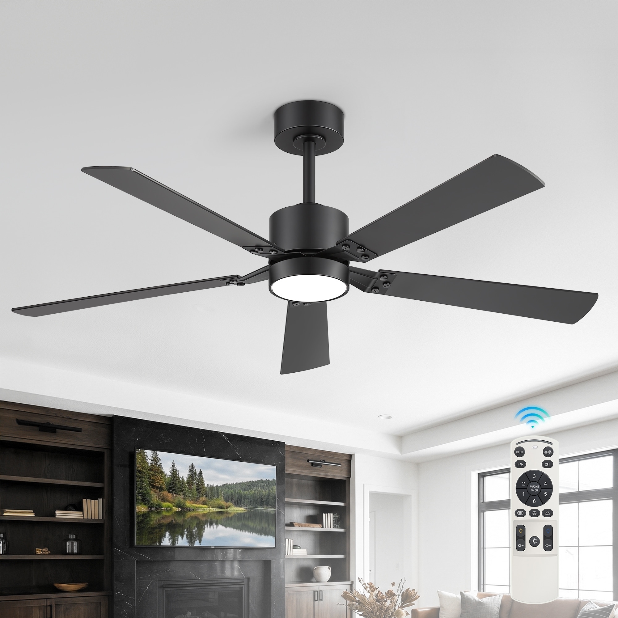 52-Inch RGB Ceiling Fan with Light and Remote, Reversible 5-Blade DC Motor Fan, Indoor Ceiling Fan with 3CCT Dimmable LED Light
