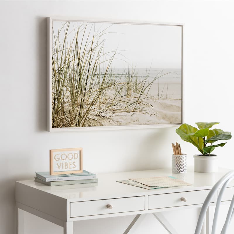 Kate and Laurel Sylvie Calming Beach Grass Framed Canvas by The Creative Bunch Studio