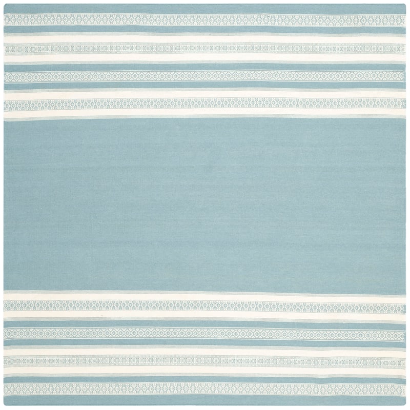 SAFAVIEH Handmade Flatweave Dhurries Mukhayyo Modern Wool Rug - 6' Square - Turquoise