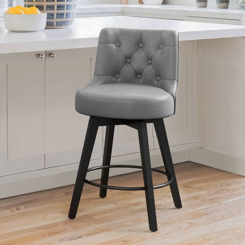 26" Counter Height Swivel Bar Stools with Solid Wood Frame - 26" H - Grey