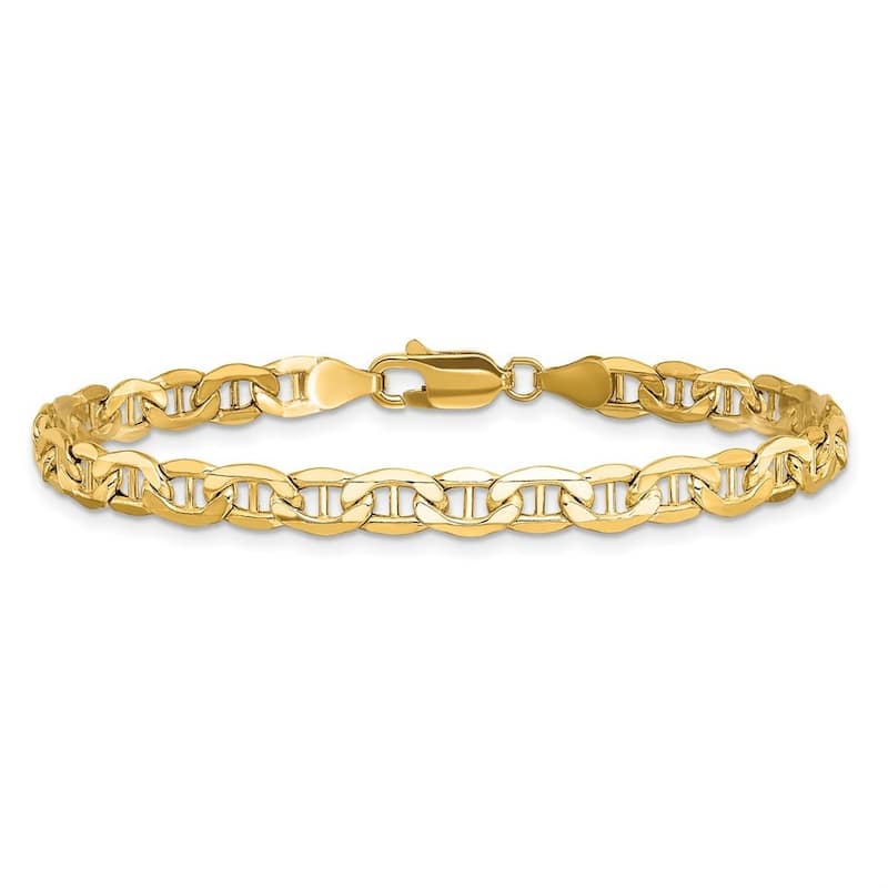 Curata 14k Yellow Gold Hollow Polished Lobster Claw Closure 5.1mm Semi-solid Anchor Chain Bracelet - 7 Inch