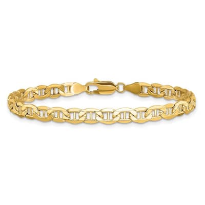 Curata 14k Yellow Gold Hollow Polished Lobster Claw Closure 5.1mm Semi-solid Anchor Chain Bracelet - 7 Inch